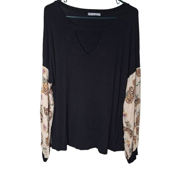 Veveret V Neck Blouse Top Floral Long Sleeves Black Womens Plus Size 3X Flowy - Picture 1 of 6